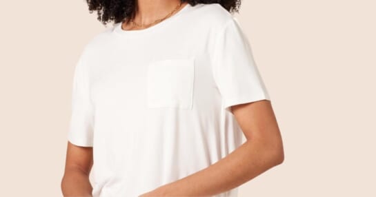woman wearing amazon essentials relaxed fit tee in white